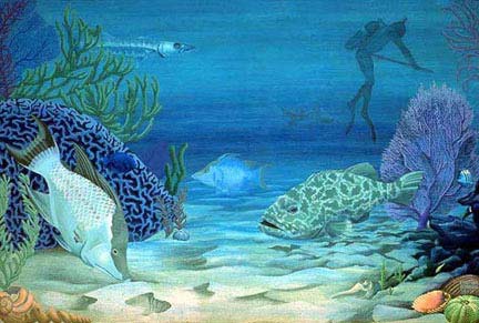 Hunters Fish Diving Painting